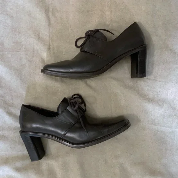 Bruno de Milano Square Toe Pumps Women's 7 Dark Brown Heeled Derbys Oxfords - Picture 7 of 10